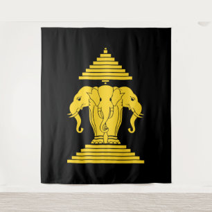 Tenture Erawan éléphant jaune à 3 têtes Drapeau lao / Laos