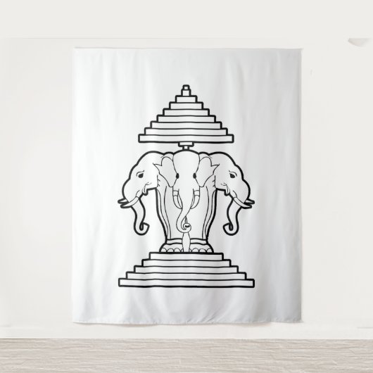 Tenture Erawan Three Headed Elephant Lao / Laos Flag (Devant)