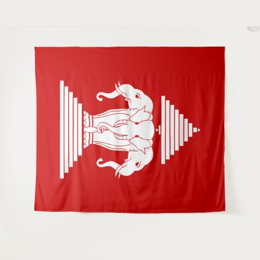 Tenture Erawan Three Headed Elephant Lao / Laos Flag (Devant (Horizontal))