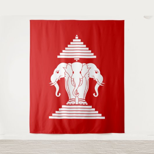 Tenture Erawan Three Headed Elephant Lao / Laos Flag (Devant)