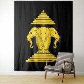 Tenture Erawan Yellow 3 Headed Elephant Lao / Laos Flag (En situation)