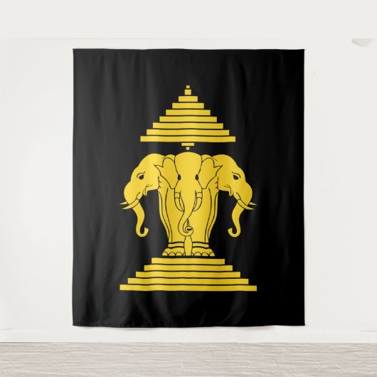 Tenture Erawan Yellow 3 Headed Elephant Lao / Laos Flag (Devant)