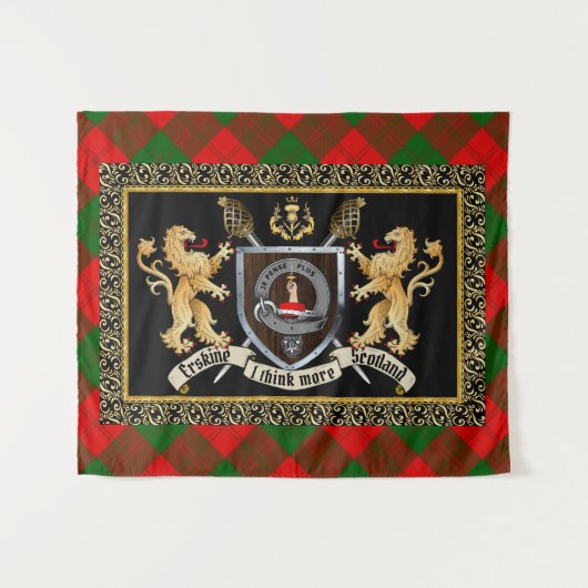 Tenture Erskine Clan Badge & Motto avec Lions (Devant (Horizontal))