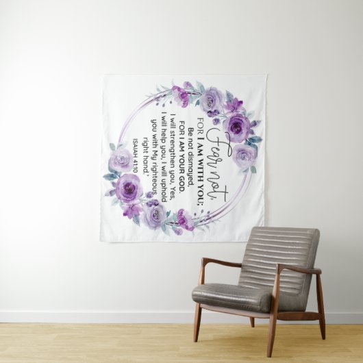 Tenture Esaïe 41:10 Crainte non violet Écriture florale (En situation (horizontale))