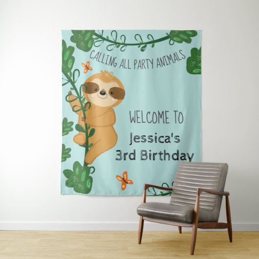 Tenture Escalade Sloth Jungle Anniversaire Fête Tapestry (En situation)