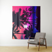 Tenture Été Tropical Neon Rose Bleu Palmiers Coucher de so (En situation)