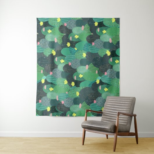 Tenture Été Vert Turquoise Cactus Gold points Design migno (En situation)