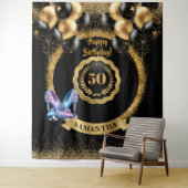 Tenture Étincelle 50e anniversaire fond rose hauts talons (En situation)