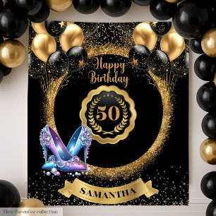 Tenture Étincelle 50e anniversaire fond rose hauts talons