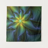 Tenture Etoile Abstraite, Bleu brillant Vert Or Fractal Ar (Devant (Horizontal))