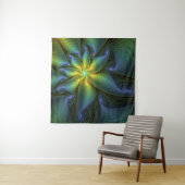 Tenture Etoile Abstraite, Bleu brillant Vert Or Fractal Ar (En situation (horizontale))