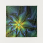 Tenture Etoile Abstraite, Bleu brillant Vert Or Fractal Ar (Devant)