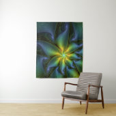 Tenture Etoile Abstraite, Bleu brillant Vert Or Fractal Ar (En situation)