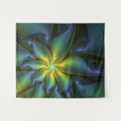 Tenture Etoile Abstraite, Bleu brillant Vert Or Fractal Ar (Devant (Horizontal))