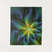 Tenture Etoile Abstraite, Bleu brillant Vert Or Fractal Ar (Devant)