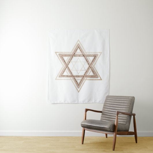Tenture Étoile de David | Elegant or et blanc moderne (En situation)