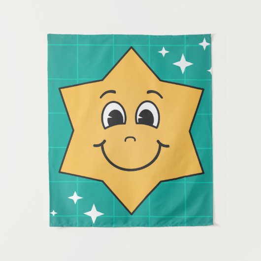 Tenture Étoile smiley jaune bleu conception enfants Noël (Devant)