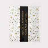 Tenture Étoiles blanches/dorées personnalisées avec annive (Devant)