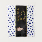 Tenture Étoiles bleues avec photo de message pour annivers (Devant)