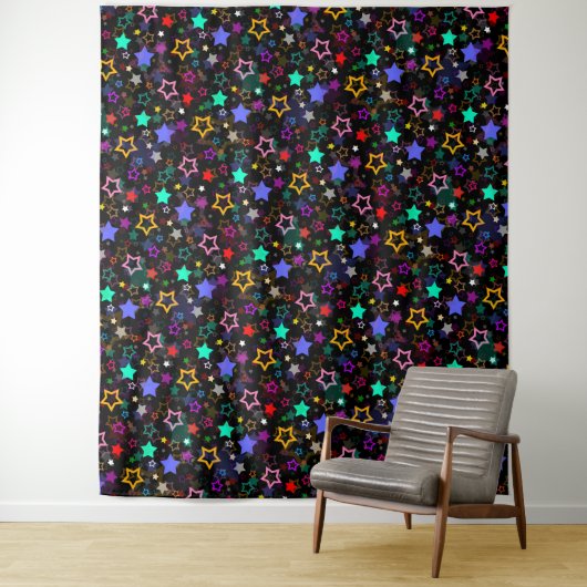 Tenture Étoiles Colorées Noires (En situation)