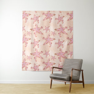Tenture Étoiles de mer et pastel rose corail