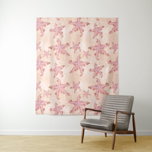 Tenture Étoiles de mer et pastel rose corail (En situation)