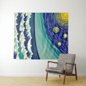 Tenture Étoiles lunaires bleues et blanches (En situation (horizontale))