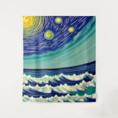 Tenture Étoiles lunaires bleues et blanches (Devant)