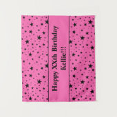 Tenture Étoiles noires avec message sur anniversaire rose (Devant)