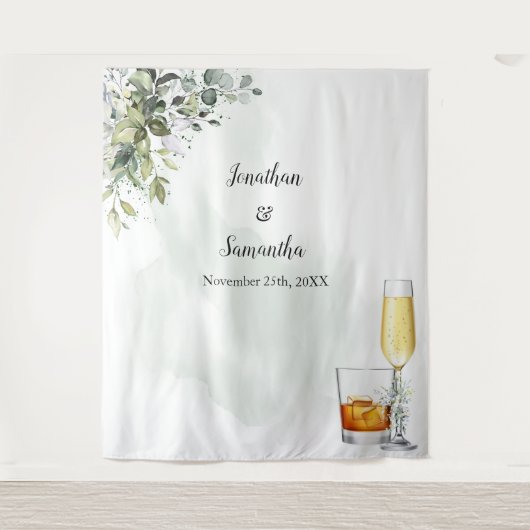 Tenture Eucalyptus Bubbles & Bourbon Wedding shower (Devant)
