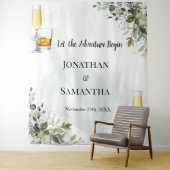 Tenture Eucalyptus Bubbles & Bourbon Wedding shower Tapest (En situation)