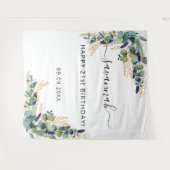 Tenture Eucalyptus de fête d'anniversaire monogramme doré (Devant (Horizontal))