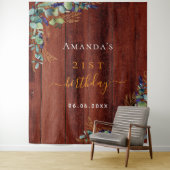 Tenture Eucalyptus de fête vert rustique bois marron (En situation)