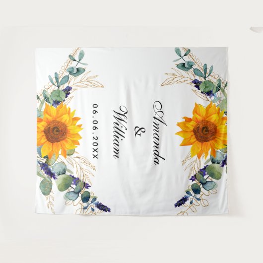 Tenture Eucalyptus de mariage verdure tournesol monogramme (Devant (Horizontal))