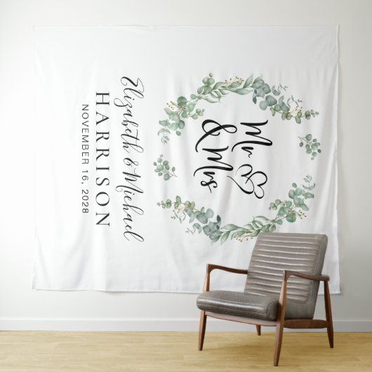 Tenture Eucalyptus Greenery M. Mme Mariage Photo Booth (En situation (horizontale))