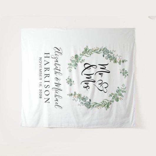 Tenture Eucalyptus Greenery M. Mme Mariage Photo Booth (Devant (Horizontal))