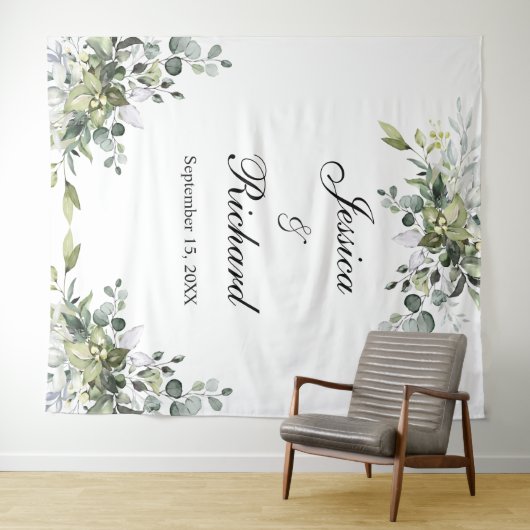 Tenture Eucalyptus Mariage Photo Arrière - plan Tapestry (En situation (horizontale))