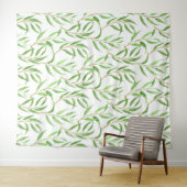 Tenture Eucalyptus motif aquarelle sur blanc (En situation (horizontale))