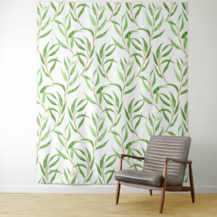Tenture Eucalyptus motif aquarelle sur blanc