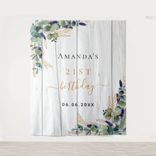 Tenture Eucalyptus verdoyant rustique bois nom d'anniversa (Devant)