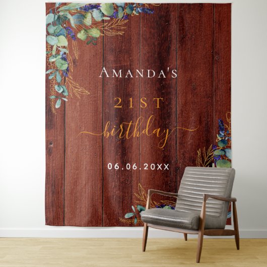 Tenture Eucalyptus vert feuillu rustique bois marron (En situation)