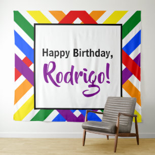 Tenture Événement d'anniversaire coloré à rayures entrecro