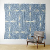 Tenture Éventails géométriques Art Déco en gris-bleu (En situation (horizontale))