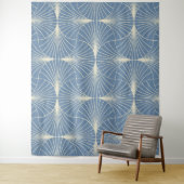 Tenture Éventails géométriques Art Déco en gris-bleu (En situation)