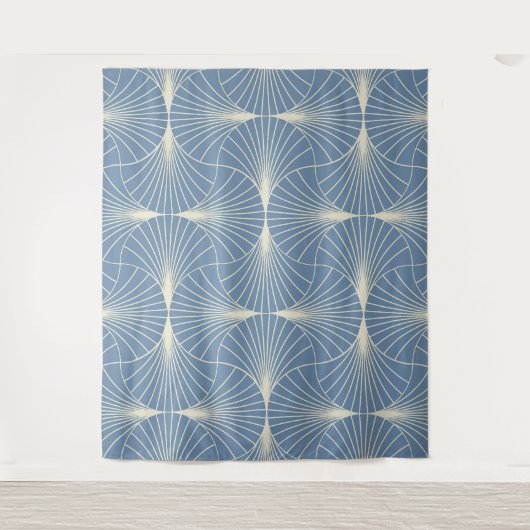 Tenture Éventails géométriques Art Déco en gris-bleu (Devant)