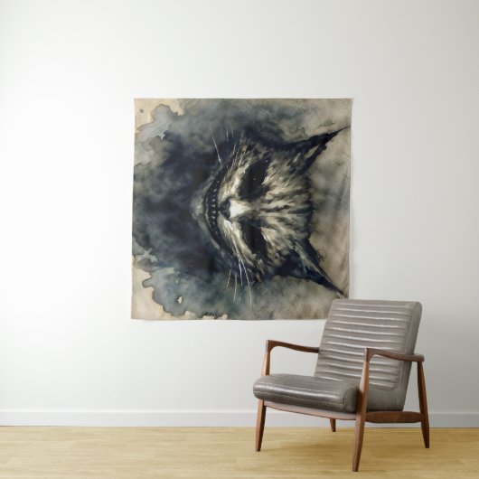 Tenture Evil Chat souriant Aquarelle Artwork (En situation (horizontale))