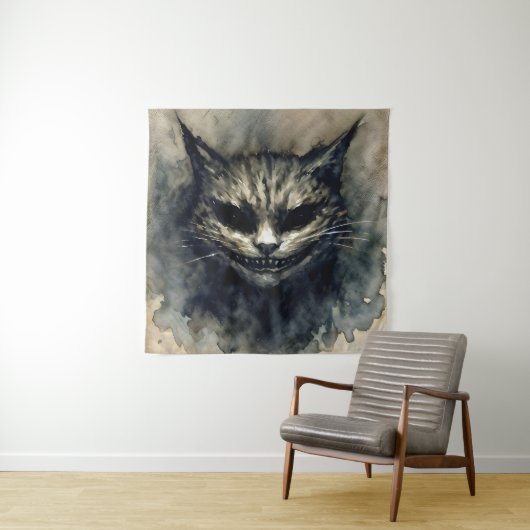 Tenture Evil Chat souriant Aquarelle Artwork (En situation)