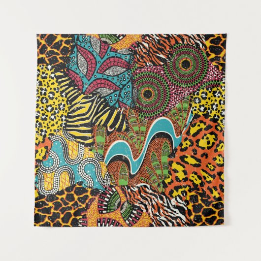 Tenture Fabric africain : Patchwork d'animaux sauvages. (Devant)