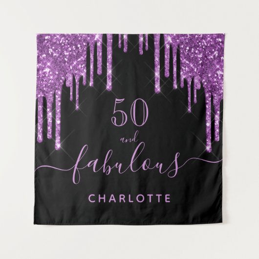 Tenture Fabuleux anniversaire noir violet parties scintill (Devant)
