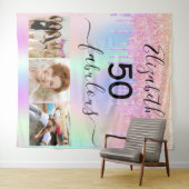 Tenture Fabuleux anniversaire rose photo holographique (En situation (horizontale))